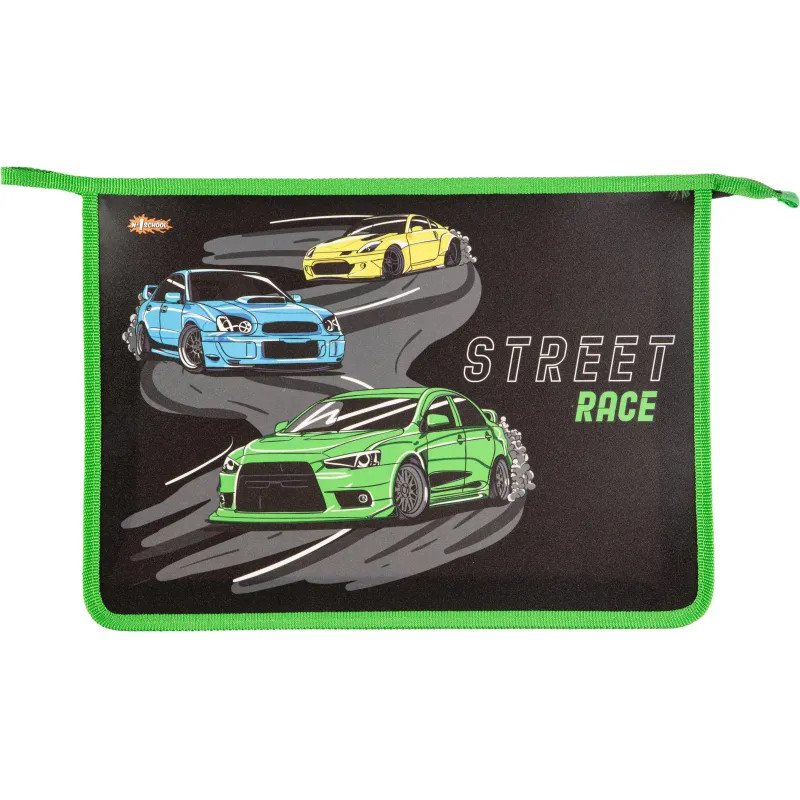Папка для тетрадей Street race,А4,на молнии, пластик, ПТ-813