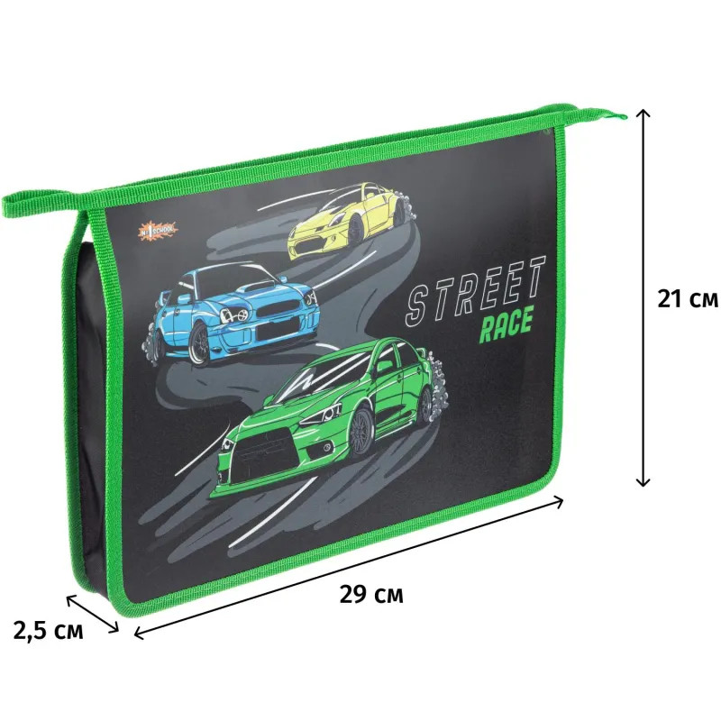 Папка для тетрадей Street race,А4,на молнии, пластик, ПТ-813