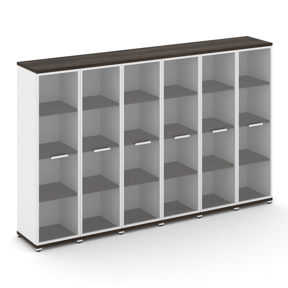 Concept Шкаф 6 узких секций, 4 ниши CN.STU-466 RPW W Дуб Мали/Белый Бриллиант/Металл Белый/Прозрачны