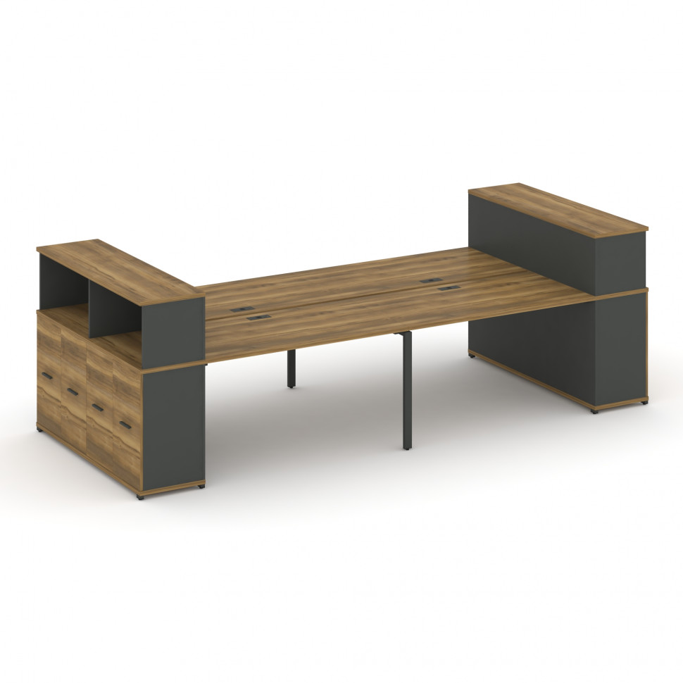 Concept Рабочая станция с опорными распаш. шкафами с надставкой низ. CN.DRS-272 A Сандал Янтарный/Ан