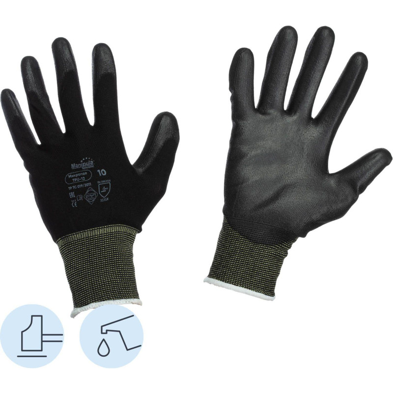 Перчатки защитные нейлон с п/у черный Manipula МИКРОПОЛ (TPU-12/MG-161)р.10