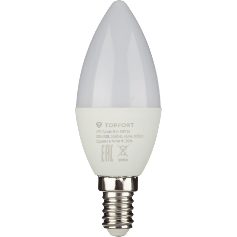 Лампа светодиодная Topfort E14 10W 3000K свеча