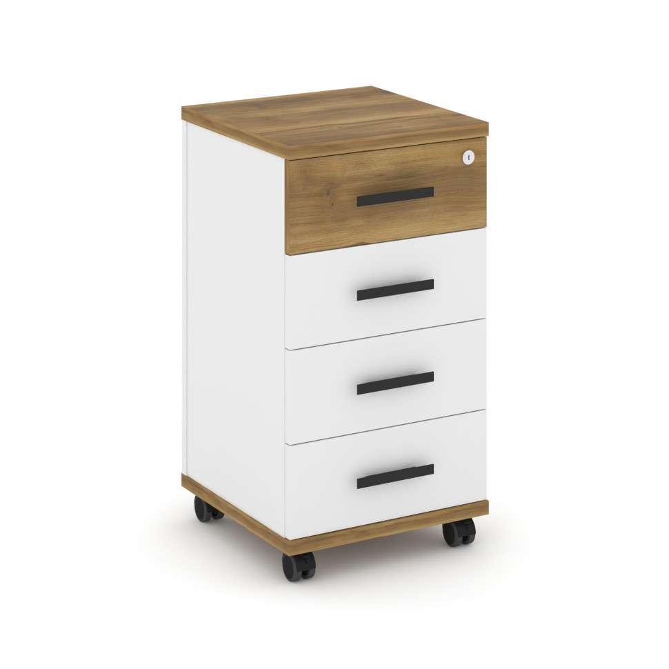 Concept Тумба мобильная 4 ящ. CN.TUM-005 B Сандал Янтарный/Белый Бриллиант/Металл Черный 420*420*782