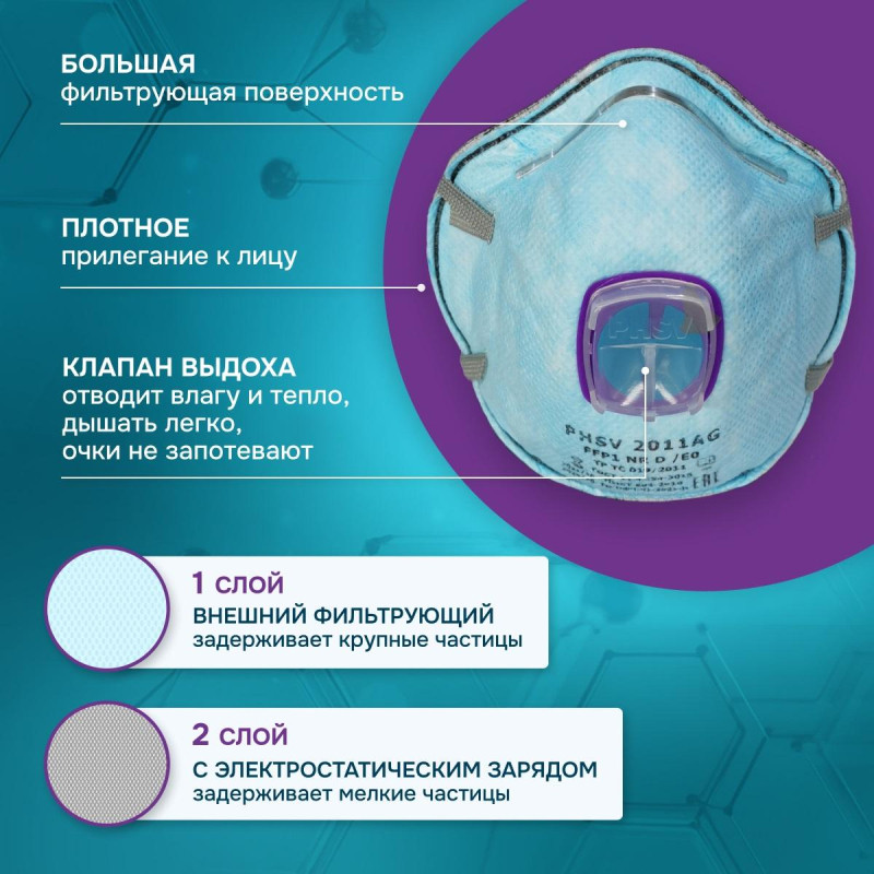 Полумаска фильтрующая PHSV 2011AG с кл FFP1 до 4ПДК