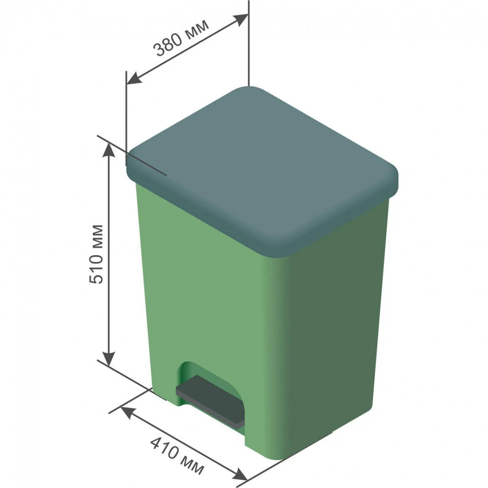 Контейнер-бак мусорный 40л с педалью, зеленый