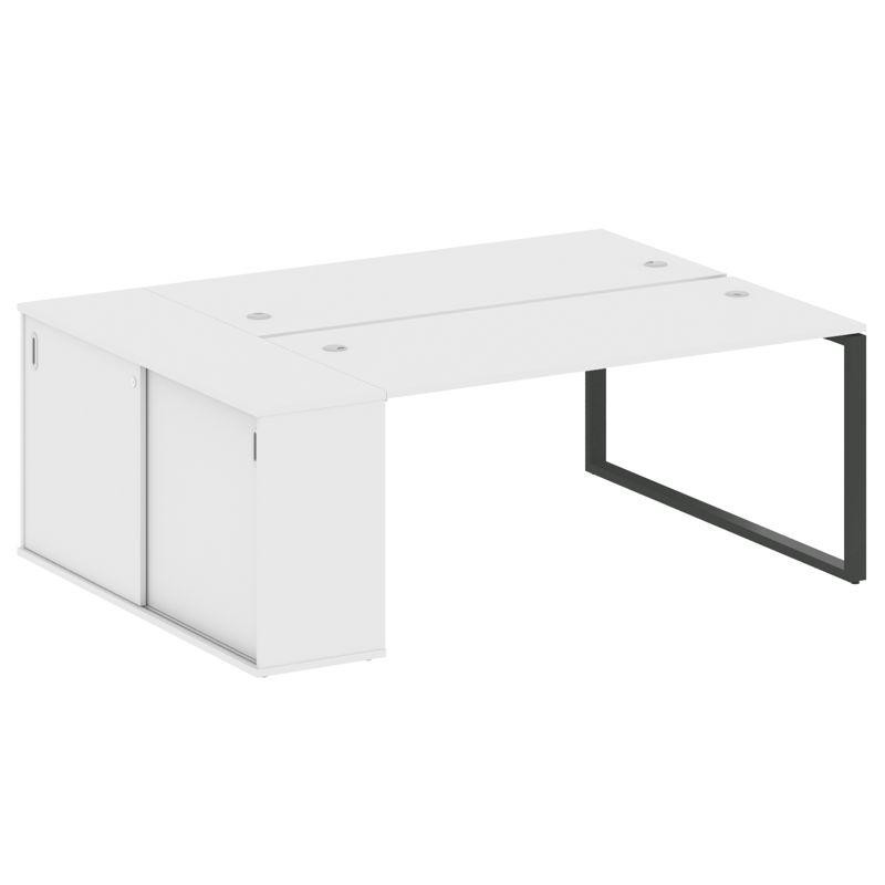 Metal System Рабочая станция с шкафом-купе на О-образном м/к БО.РС-СШК-1.4 Т Белый/Металл Антрацит 2