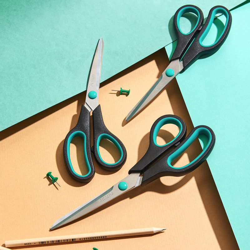 Ножницы Attache 215 мм с пласт. прорезин. руч.Attache цвет зелен/черн