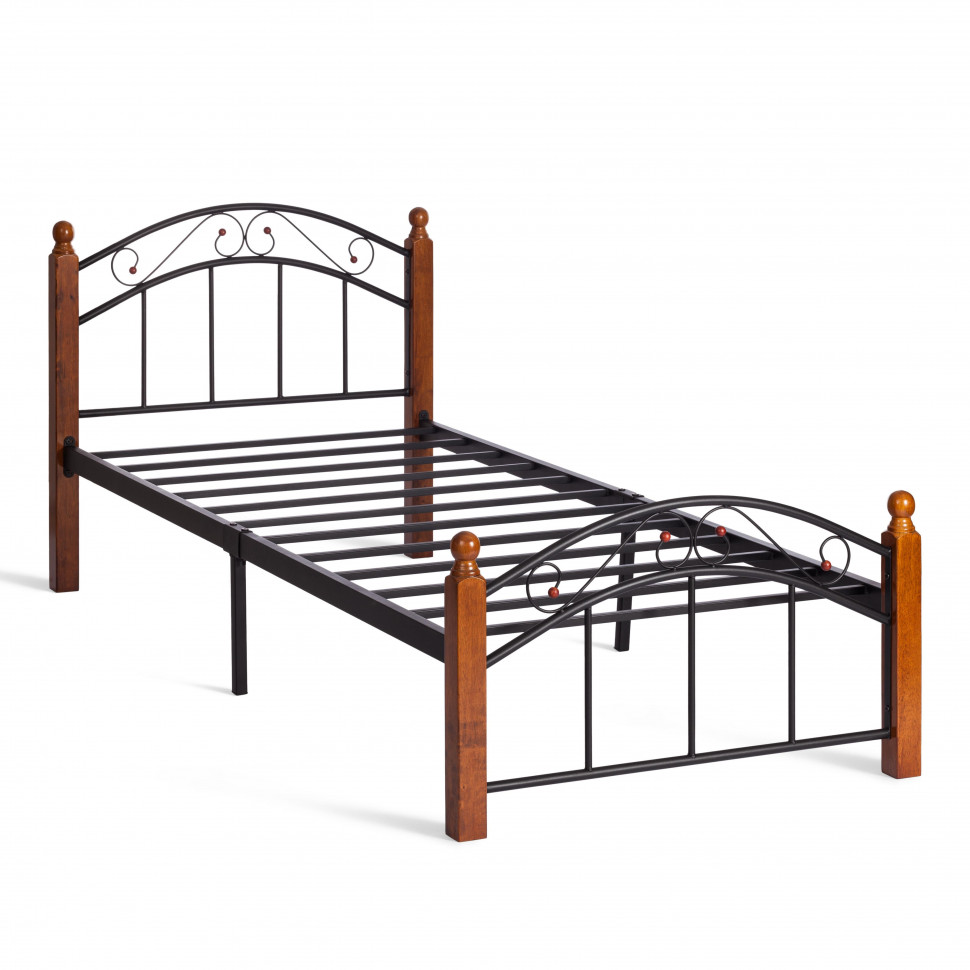 Кровать AT-8077 дерево гевея/металл, 90*200 см (Single bed), красный дуб/черный