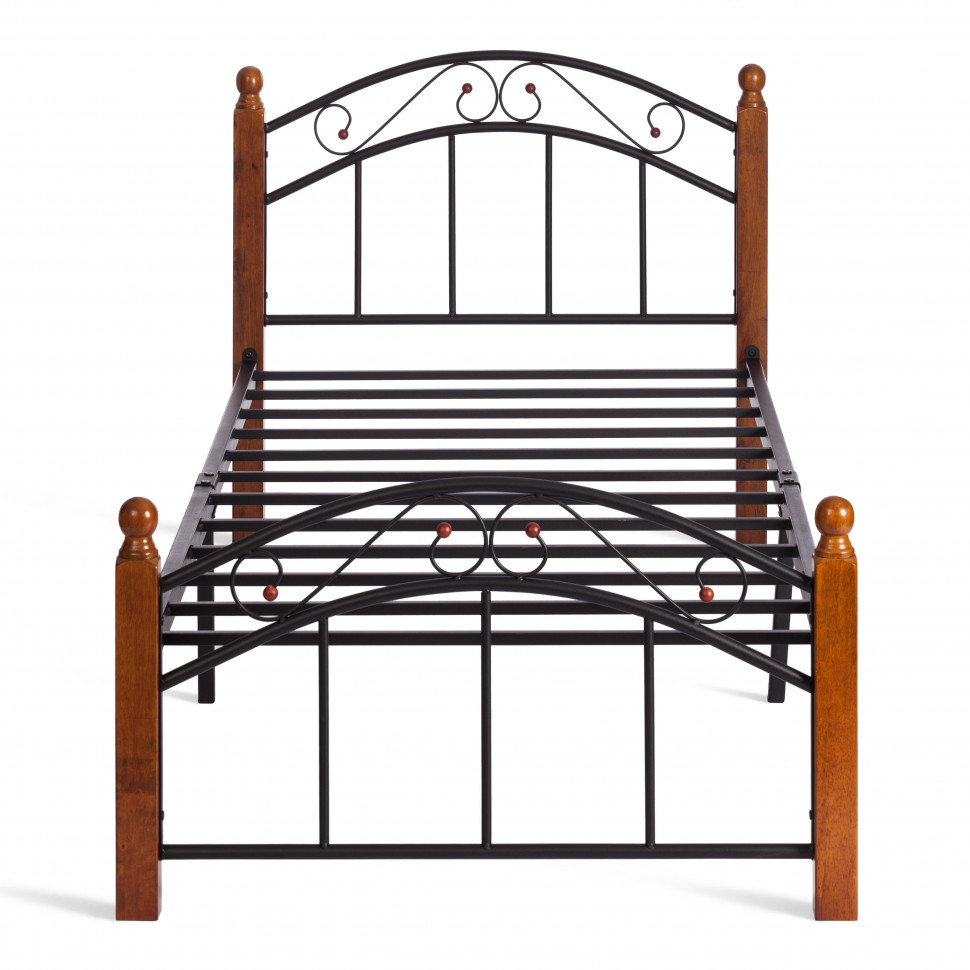 Кровать AT-8077 дерево гевея/металл, 90*200 см (Single bed), красный дуб/черный
