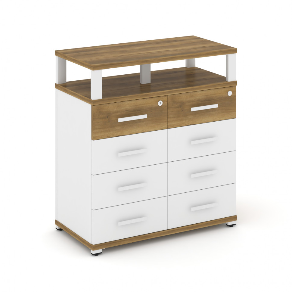 Concept Тумба приставная широкая 8 ящ. с надставкой широкой CN.TSP-015 W Сандал Янтарный/Белый Брилл