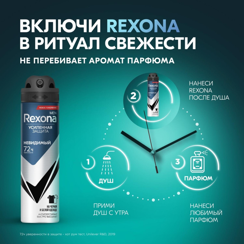 Дезодорант-антиперспирант Rexona Men Невидимый на черном и белом аэрозоль 1