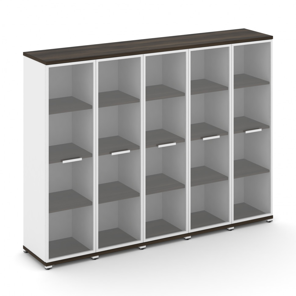 Concept Шкаф 5 узких секций, 4 ниши CN.STU-456 RPW W Дуб Мали/Белый Бриллиант/Металл Белый/Прозрачны