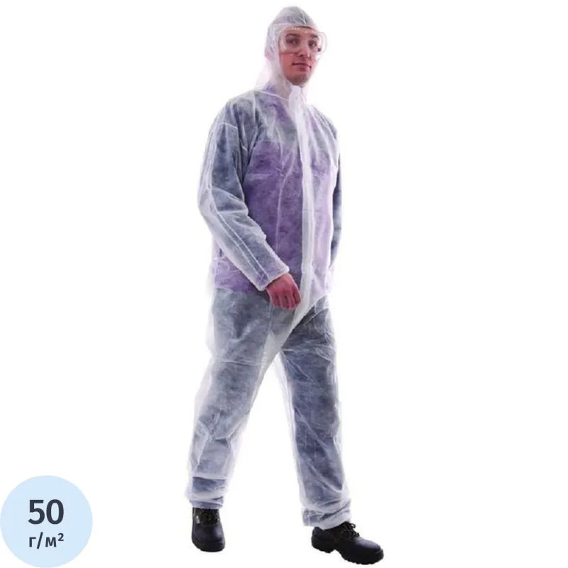 Комбинезон одноразовый Каспер 50 гр/м2 ламинированный белый р-р XL 1 шт/уп