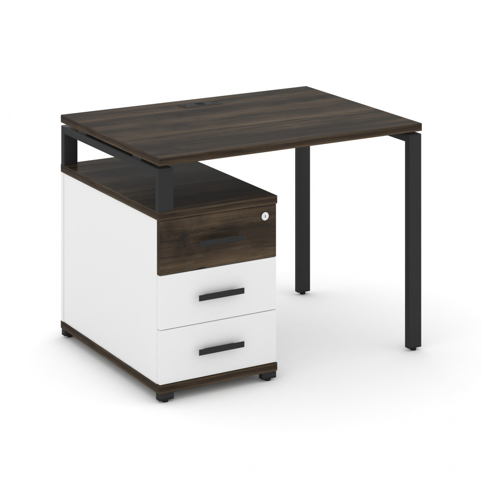 Concept Стол письменный с 1 опорной тумбой CN.SP-301 B Дуб Мали/Белый Бриллиант/Металл Черный 980/13
