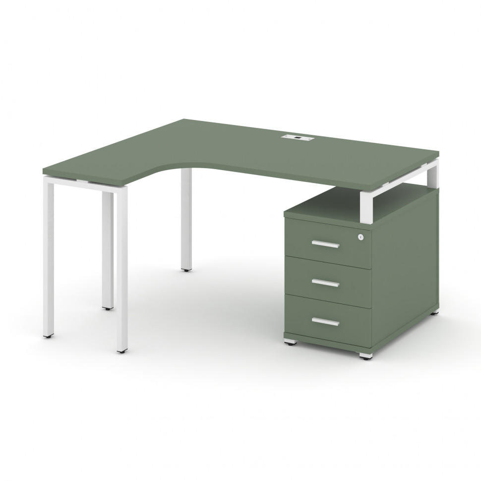 Concept Стол эргономичный с опорной тумбой CN.SA-303(L) W Кобо/Металл Белый 1580/1946*1180*750