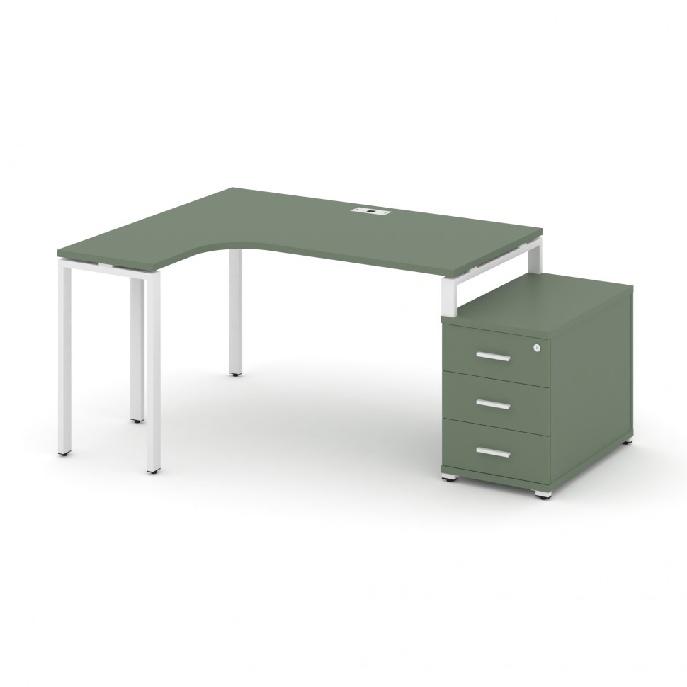 Concept Стол эргономичный с опорной тумбой CN.SA-303(L) W Кобо/Металл Белый 1580/1946*1180*750