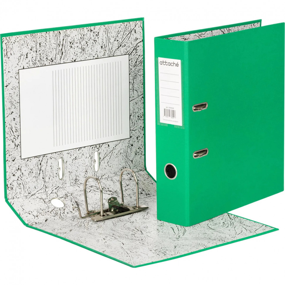 Папка-регистратор 75мм Attache А4, зеленая, РР/бумага без мет. уголка