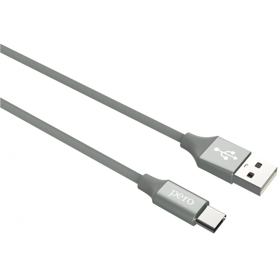 Кабель USB PERO DC-02 Type-C, 3А, 1м, серый