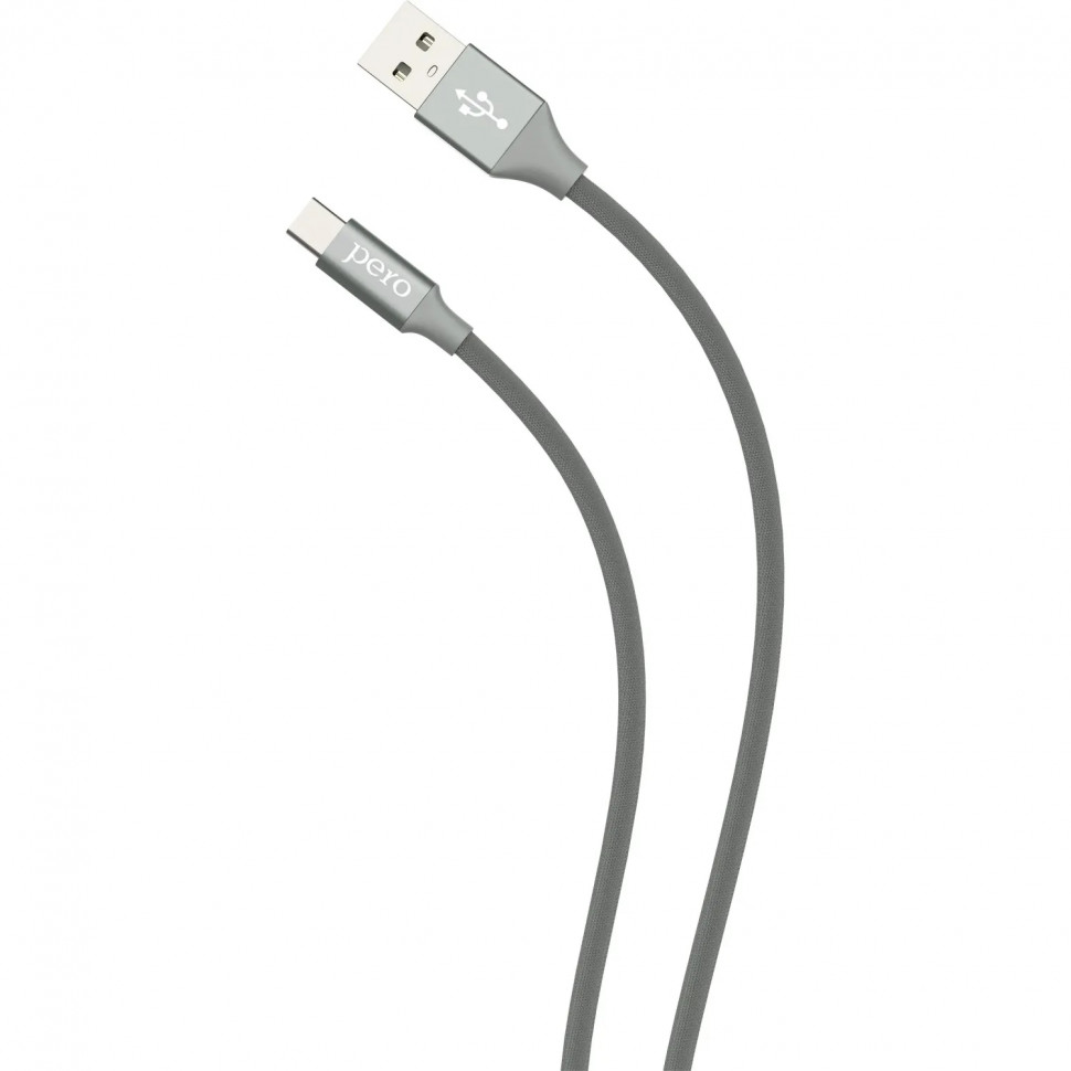 Кабель USB PERO DC-02 Type-C, 3А, 1м, серый