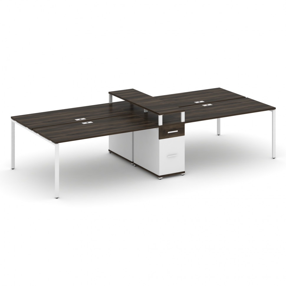 Concept Рабочая станция 4 места с 1 опорной тумбой CN.DRS-440 W Дуб Мали/Белый Бриллиант/Металл Белы