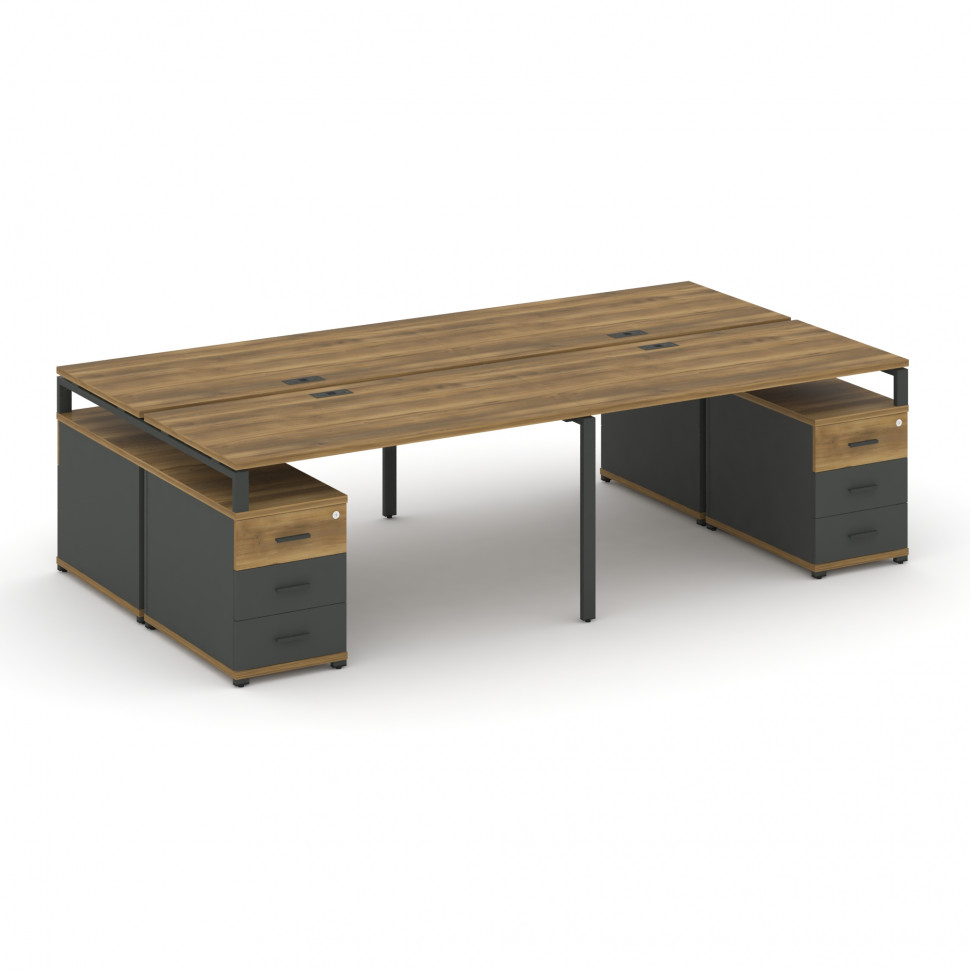 Concept Рабочая станция 4 места с 2 двухсторонними опорными тумбами CN.DRS-328 A Сандал Янтарный/Ант