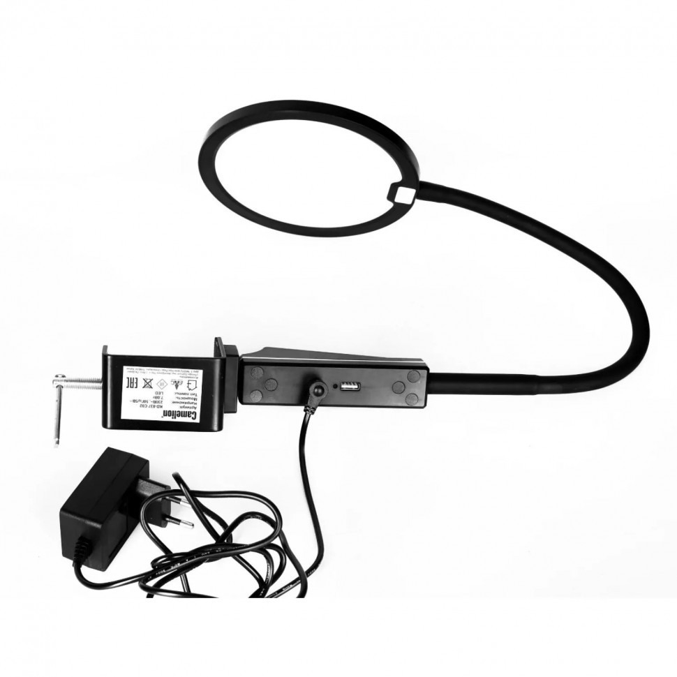 Светильник Camelion KD-837  C02, черный, LED, 7W, 230В, сенс.рег.,USB 13885