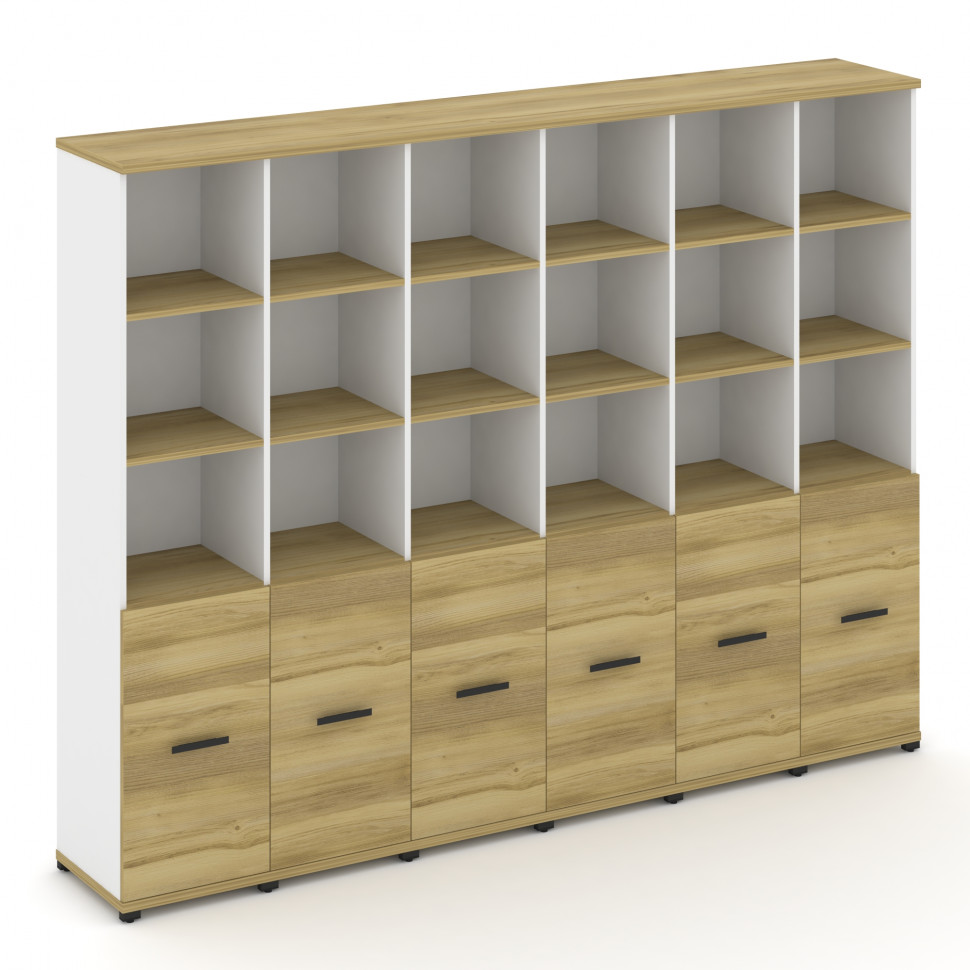 Concept Шкаф 6 узких секций, 5 ниш CN.STU-561 B Дуб Винченцо/Белый Бриллиант/Металл Черный 2500*420*