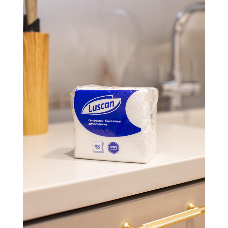 Салфетки бумажные Luscan 1сл24х24белые100шт/уп Салфетки бумажные Luscan 1сл24х24белые100шт/уп