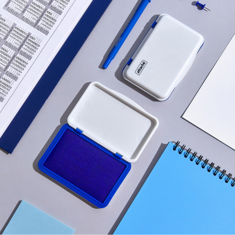 Подушка штемпельная настольная Attache синяя 70х103 мм пластик