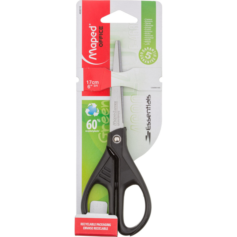 Ножницы Maped ESSENTIALS GREEN, 170мм,пластик.эллиптич. ручки,черный,468010