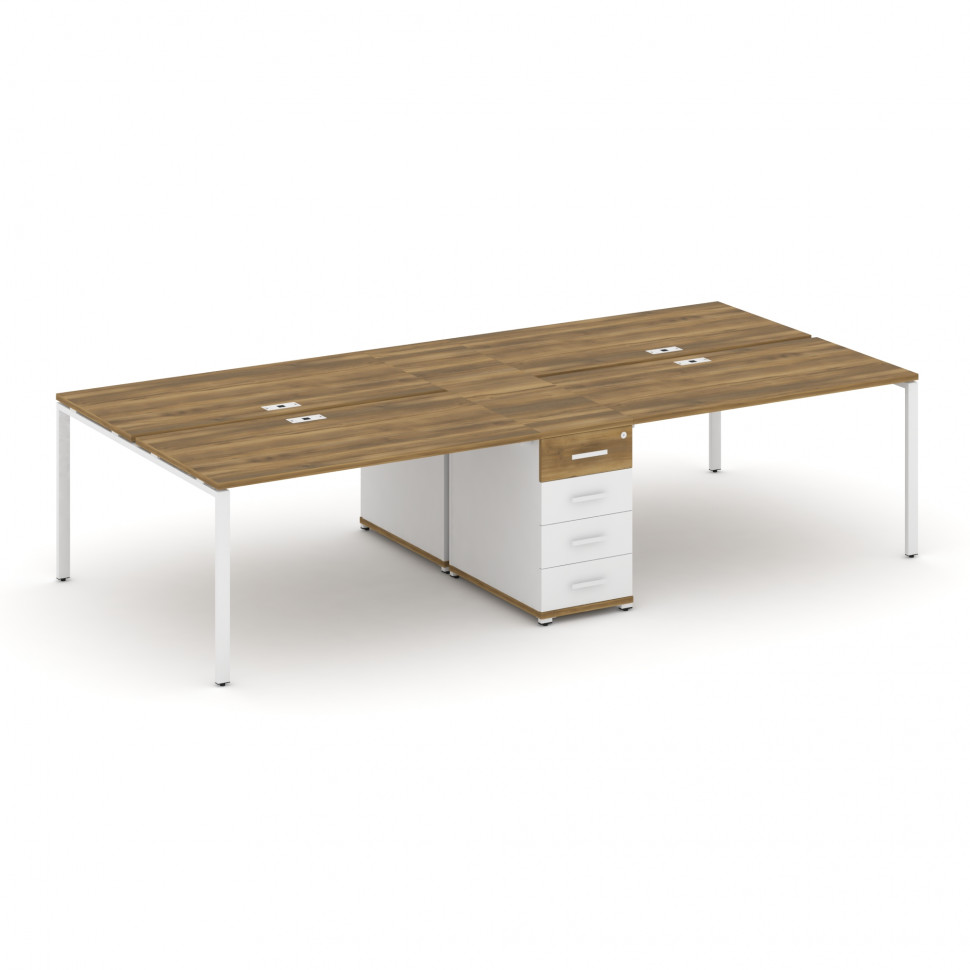 Concept Рабочая станция 4 места с 1 опорной тумбой CN.DRS-419 W Сандал Янтарный/Белый Бриллиант/Мета