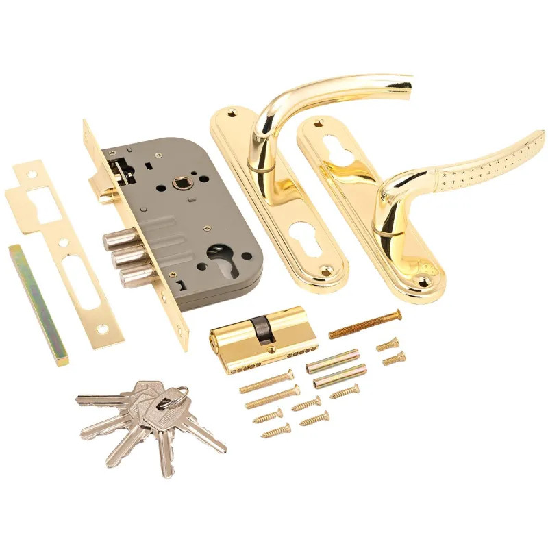 Замок врезной УЗК_Аллюр 132/3 GP сталь латунь(с руч,д/дерев.двери/5кл)