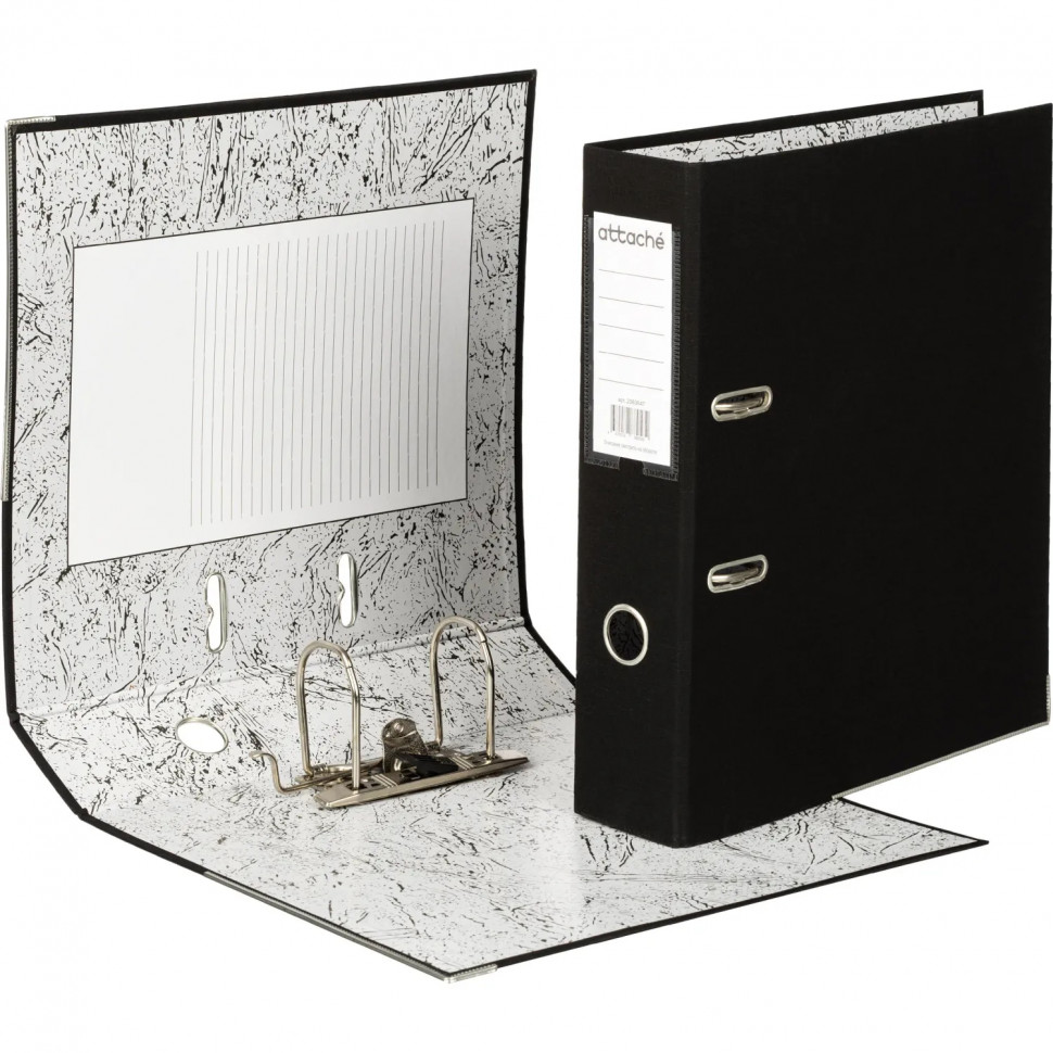 Папка-регистратор 75мм Attache А4, черная РР/бумага, мет уголок