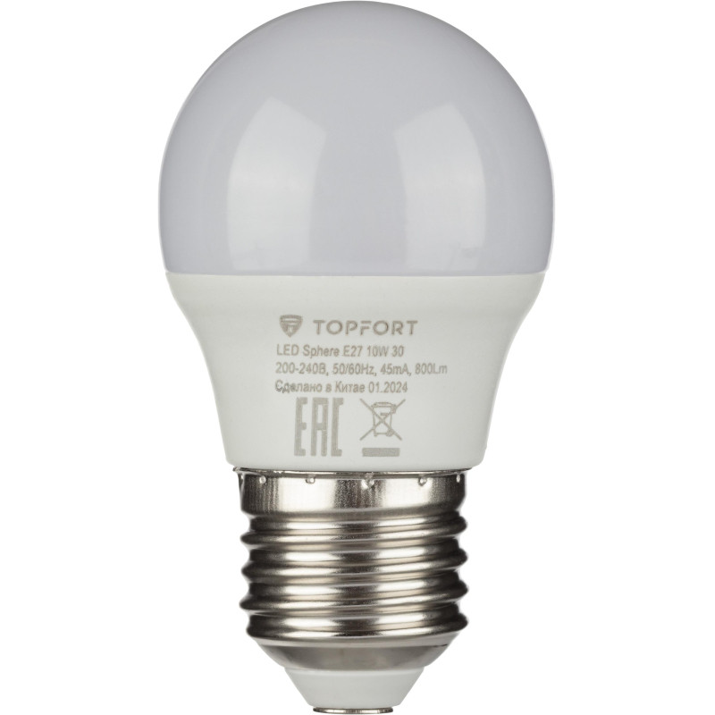 Лампа светодиодная Topfort E27 10W 3000K шар