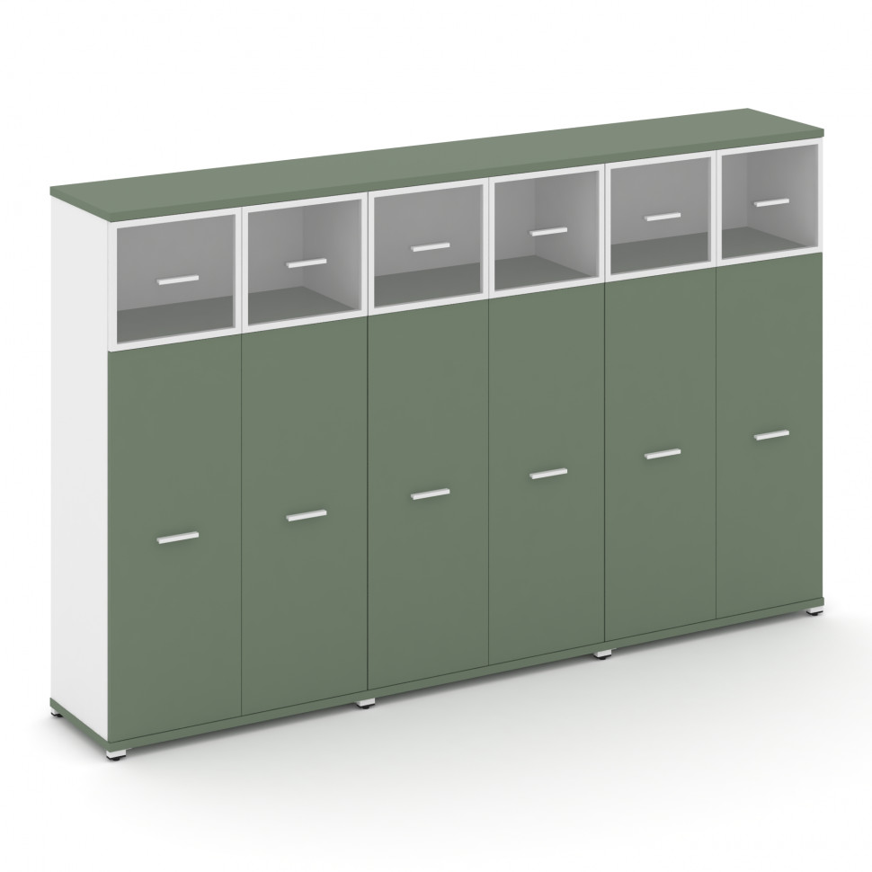 Concept Шкаф 3 широкие секции, 4 ниши CN.STS-434 RPW W Кобо/Белый Бриллиант/Металл Белый/Прозрачный