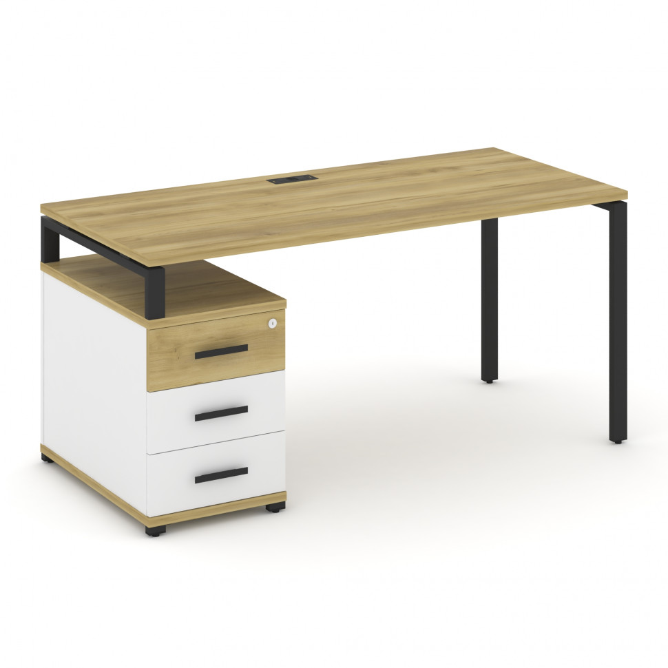 Concept Стол письменный с 1 опорной тумбой CN.SP-304 B Дуб Винченцо/Белый Бриллиант/Металл Черный 15