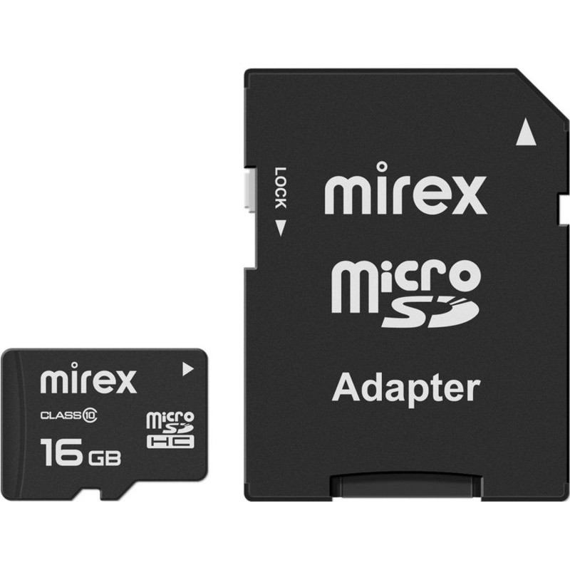 Карта памяти Mirex microSDHC с адаптером 16Gb (class 10) (13613-AD10SD16)