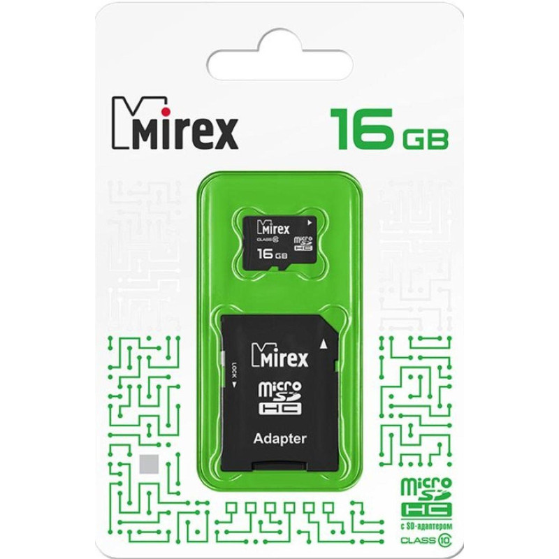 Карта памяти Mirex microSDHC с адаптером 16Gb (class 10) (13613-AD10SD16)
