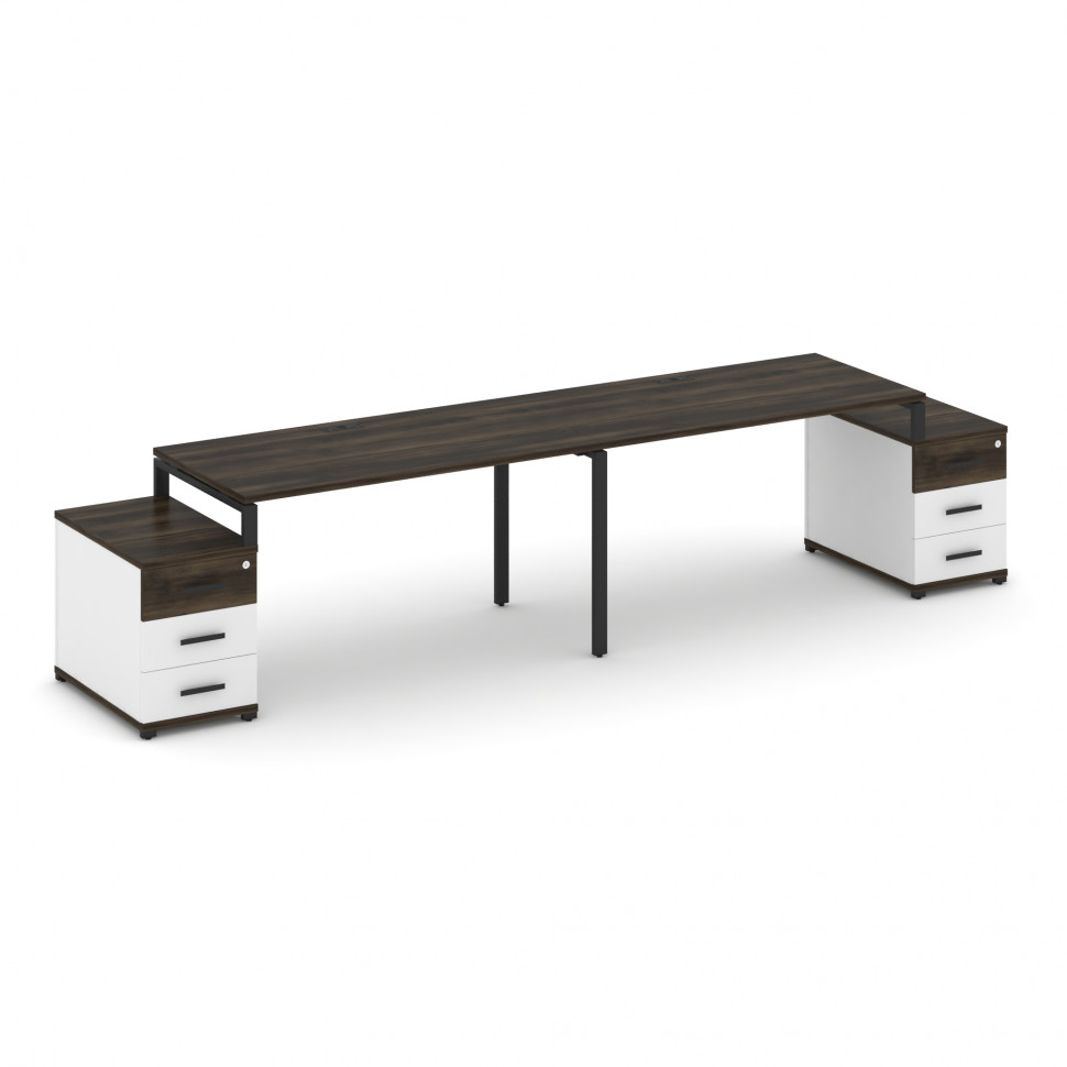 Concept Рабочая станция 2 места с 2 опорными тумбами CN.ORS-319 B Дуб Мали/Белый Бриллиант/Металл Че