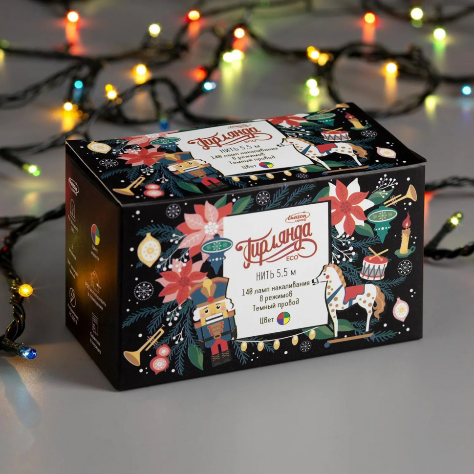 Электрогирлянда Нить 5.5 м,IP20,140 ламп, мульти, 8 режимов, 220 В 670999