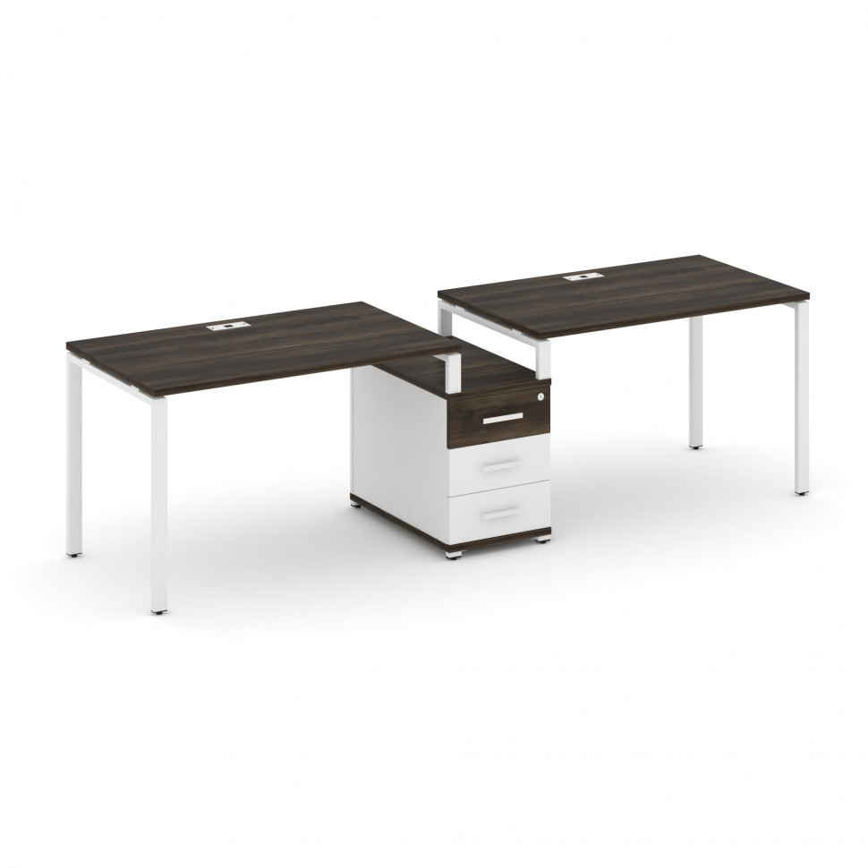 Concept Рабочая станция 2 места с 1 опорной тумбой CN.ORS-304 W Дуб Мали/Белый Бриллиант/Металл Белы