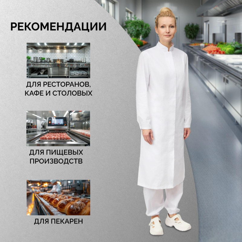 Халат для пищевого производства у17-ХЛ жен.ХАССП белый (52-54)158-164