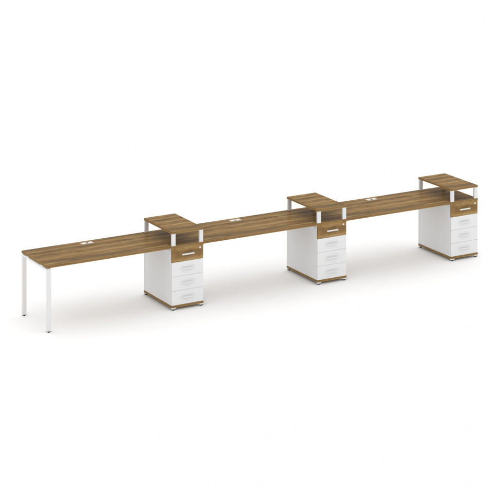 Concept Рабочая станция 3 места с 3 опорными тумбами CN.ORS-460 W Сандал Янтарный/Белый Бриллиант/Ме