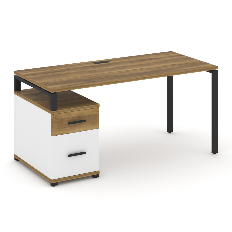 Concept Стол письменный с 1 опорной тумбой CN.SP-308 B Сандал Янтарный/Белый Бриллиант/Металл Черный Concept Стол письменный с 1 опорной тумбой CN.SP-308 B Сандал Янтарный/Белый Бриллиант/Металл Черный