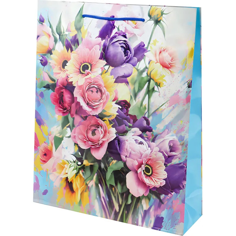 Пакет подарочный глянц.лам.Optima 26,4x32,7x8(L)Нарис.цветы, 128 г ППК-4459