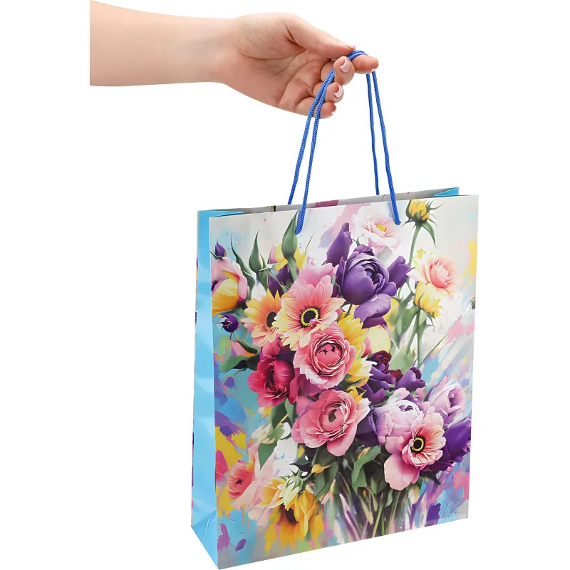 Пакет подарочный глянц.лам.Optima 26,4x32,7x8(L)Нарис.цветы, 128 г ППК-4459