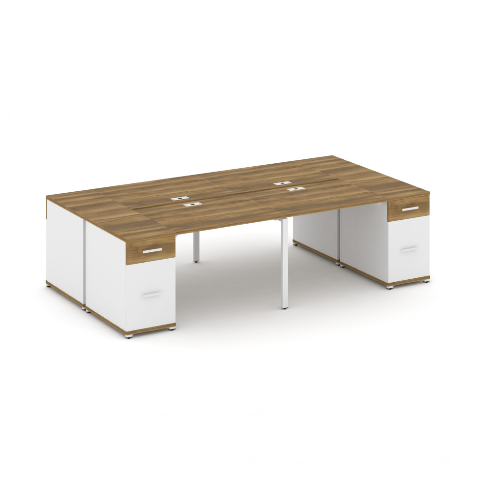 Concept Рабочая станция 4 места с 2 опорными тумбами CN.DRS-429 W Сандал Янтарный/Белый Бриллиант/Ме