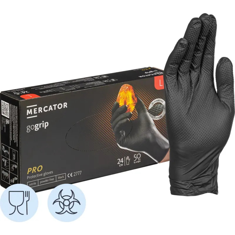 Перчатки одноразовые нитрил GOGRIP BLACK цв.черный (25 пар/уп) р.L,ПС
