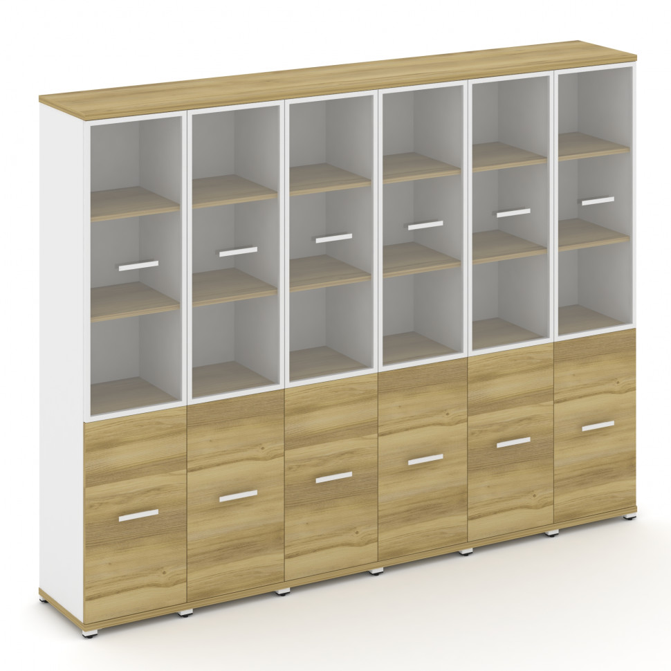 Concept Шкаф 6 узких секций, 5 ниш CN.STU-562 RPW W Дуб Винченцо/Белый Бриллиант/Металл Белый/Прозра