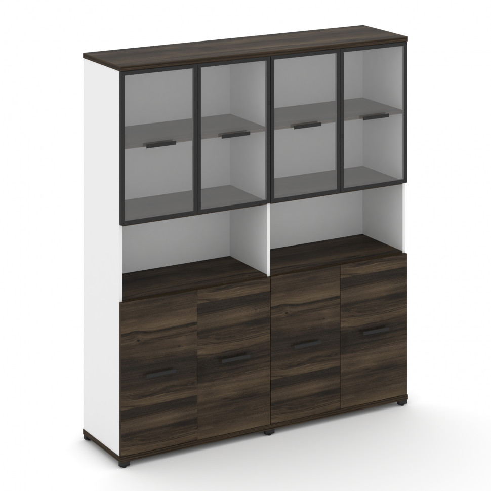 Concept Шкаф 2 широкие секции, 5 ниш CN.STS-523 RPB B Дуб Мали/Белый Бриллиант/Металл Черный/Прозрач